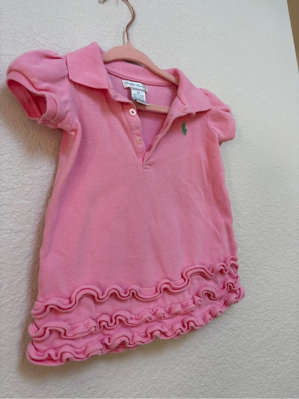 Ralph Lauren Pink Polo Dress with Ruffle Trim Baby Girls 9 Months